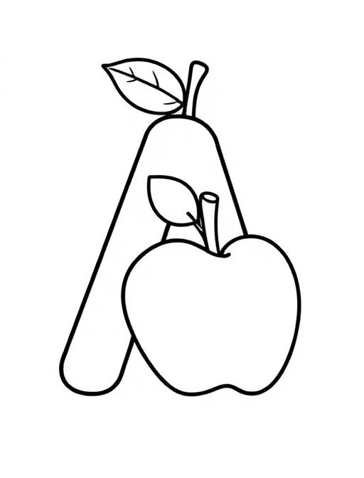 Letter A with apple illustration for learning and coloring